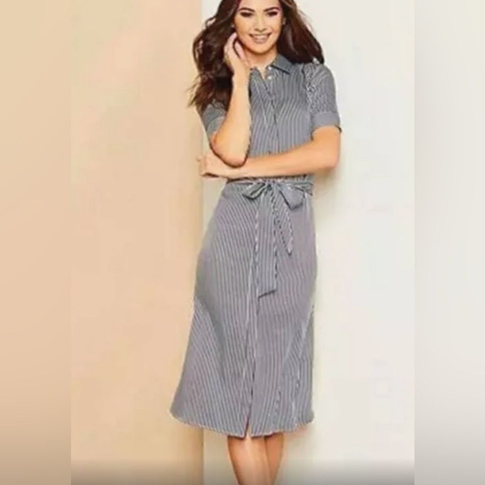 Alex Marie Ava Striped Tie Waist Midi Shirt dress